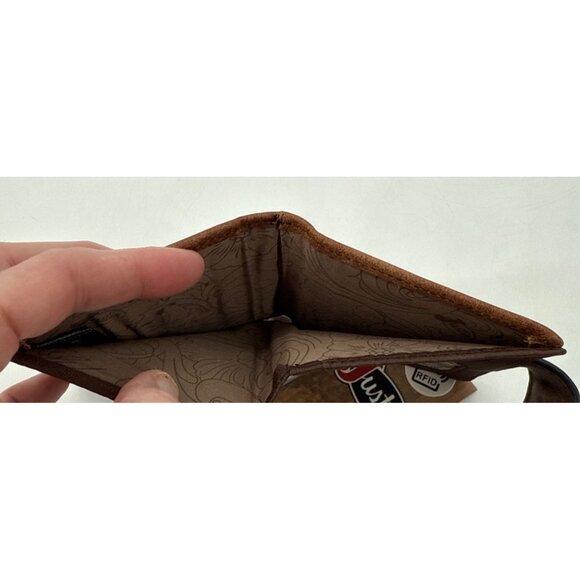 Justin Womens Wallet Bifold Metal Braided Vegan Leather Brown Western New - Picture 9 of 9